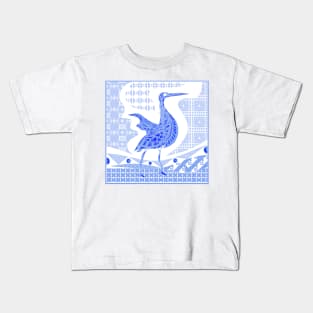 egret bird in talavera nest in mexican pattern art ecopop in blue light Kids T-Shirt